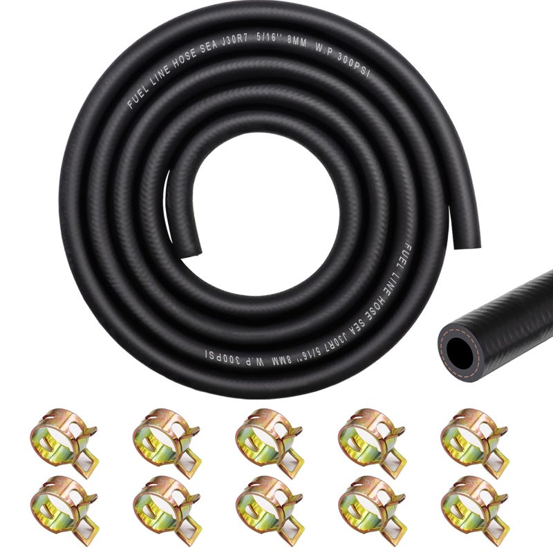 Taiss 5/16 "" (8 مم) مجموعة خط الوقود ID 6.56FT(2m) 300PSI NBR خرطوم خط الوقود المطاطي مع 10 قطع 14 مم مشابك خرطوم الهوية لمحركات أنظمة وقود السيارات: آلة قص الجرارات وآلة الثلج وما إلى ذلك - Image 1